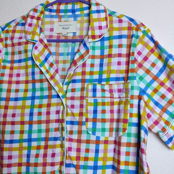 Print Fresh Oh Joy! Coloroful Rainbow Plaid Organic Cotton Small Pajama Top Only - Picture 4 of 11